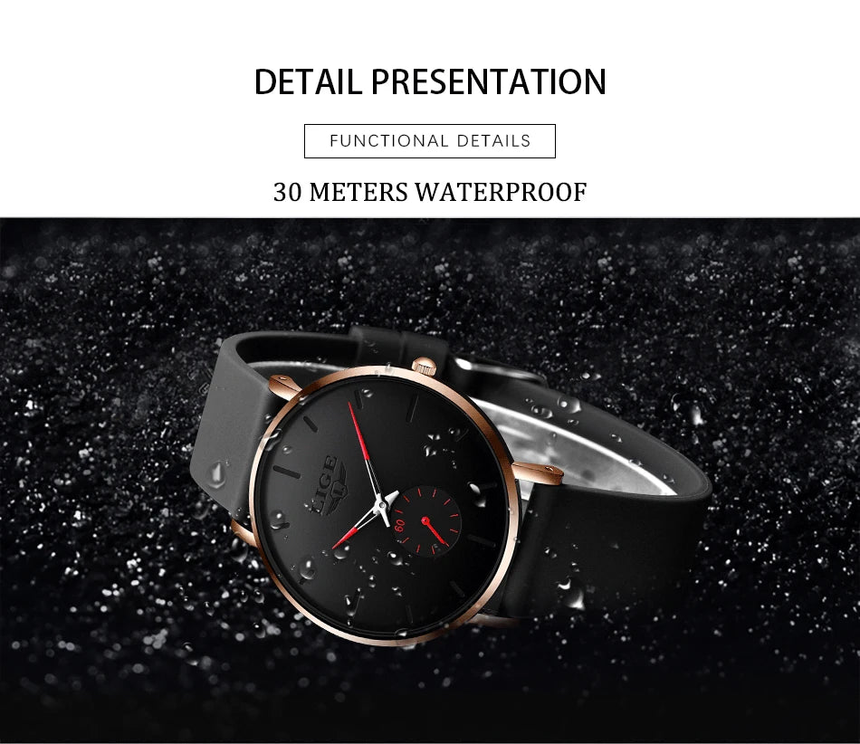 LIGE New Top Brand Luxury Sport Waterproof Ultra Thin Men's Quartz Watch