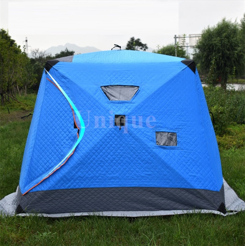 3 Layers Thicken Cotton 4-5 Person Winter Fishing Tent Outdoor Winter Camping Ice Fishing Shelter Tent 2 Door - littleblackbears