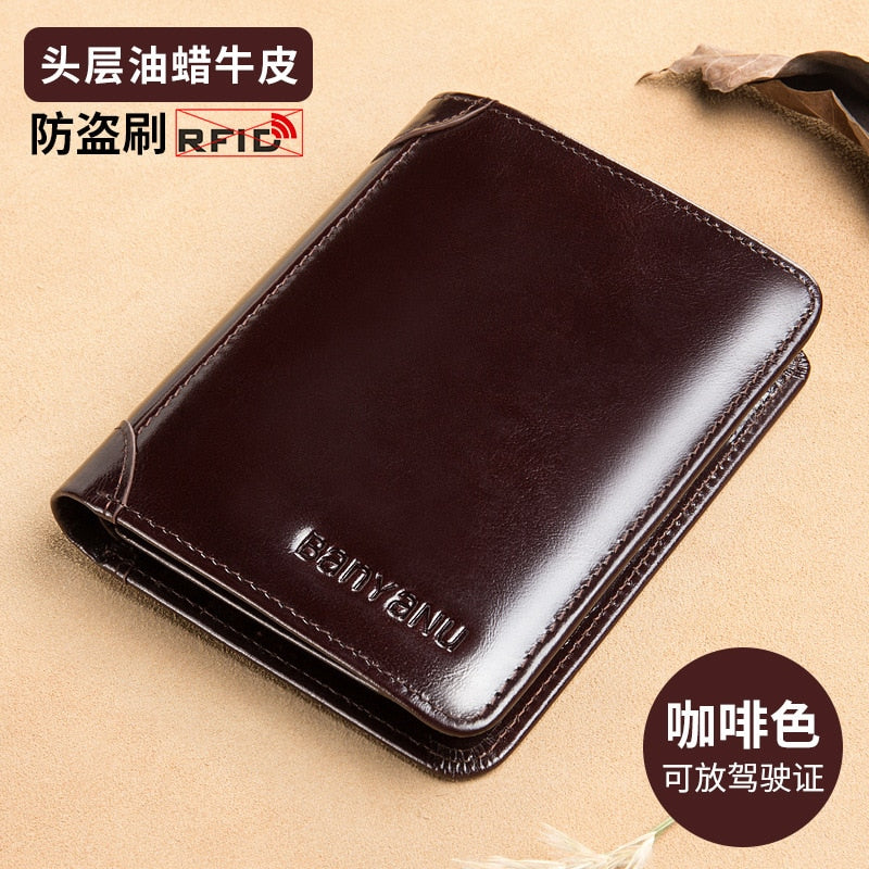 BANYANU Anti Rfid Classic Style Wallet Genuine Leather Men Wallets - littleblackbears