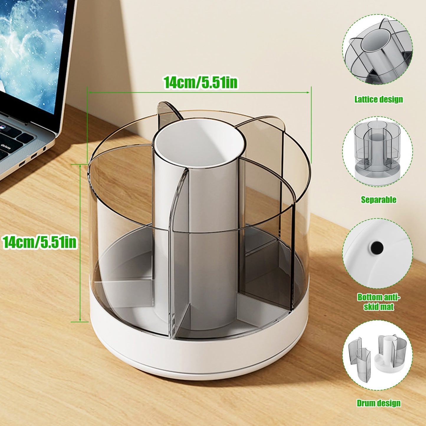 Rotating Cosmetic/Pencil Organizer with 6 Compartments 360° Turntable/Detachable