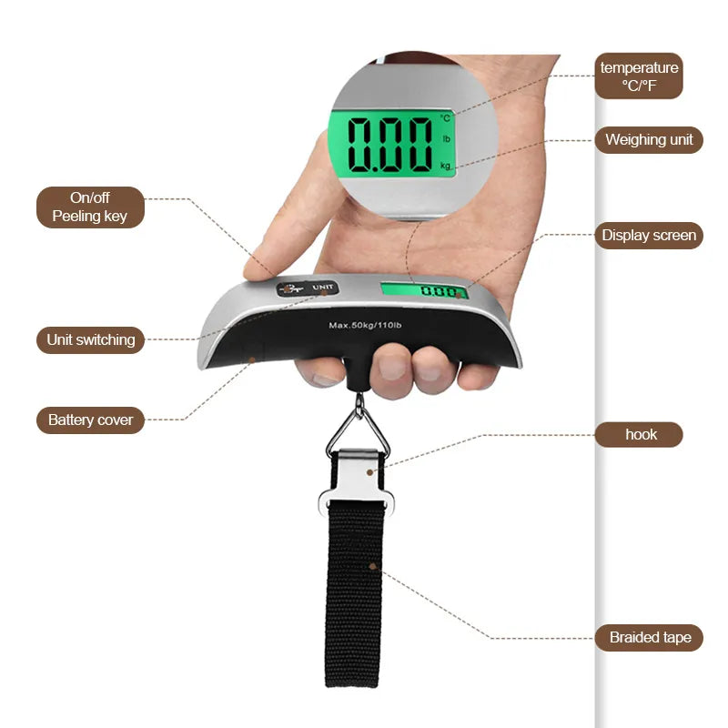 Electronic LCD Digital Back Light Hanging Kitchen, Fishing, or Luggage Scale