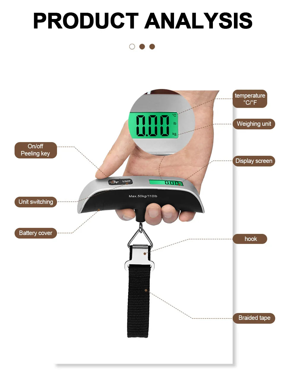 Electronic LCD Digital Back Light Hanging Kitchen, Fishing, or Luggage Scale