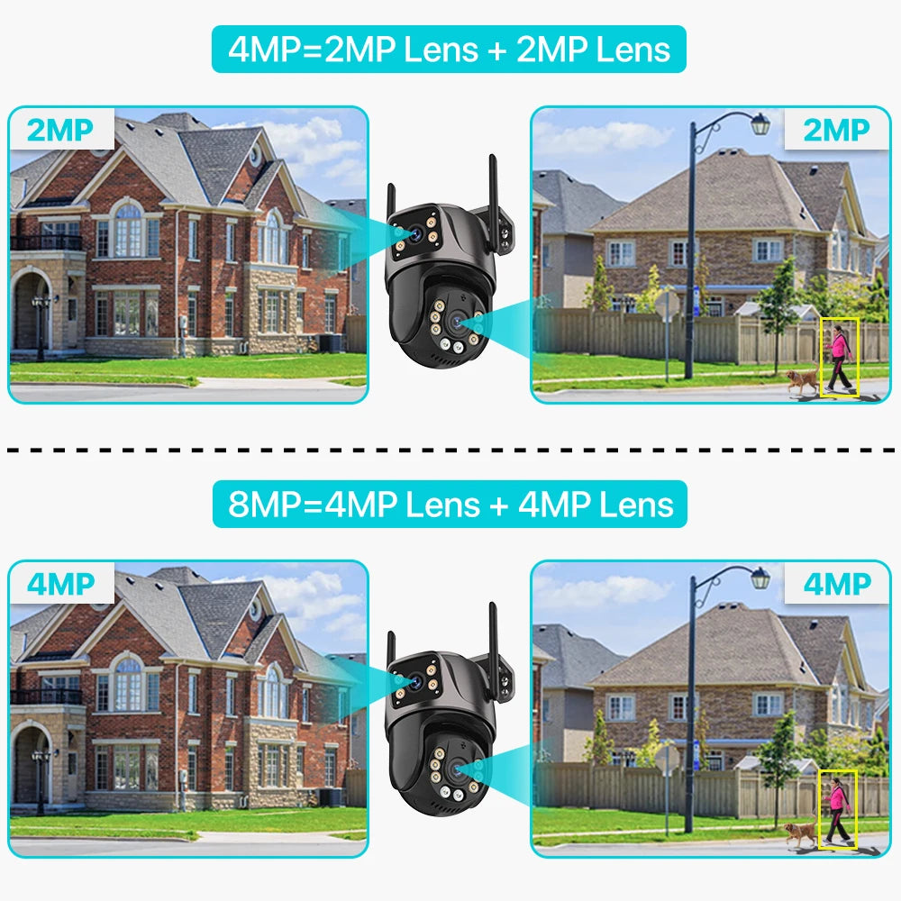 4K HD Wifi Outdoor Camera 4MP Dual Lens Dual Screen Auto Tracking Audio Video Surveillance