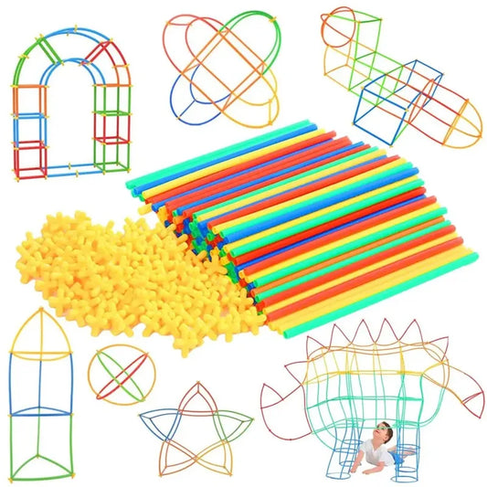 Colorful Building Toy Straw Constructor and Connectors Building Set