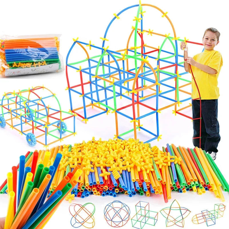 Colorful Building Toy Straw Constructor and Connectors Building Set