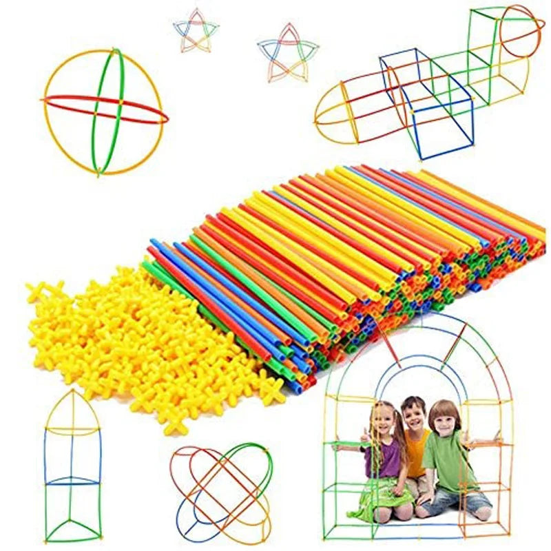 Colorful Building Toy Straw Constructor and Connectors Building Set