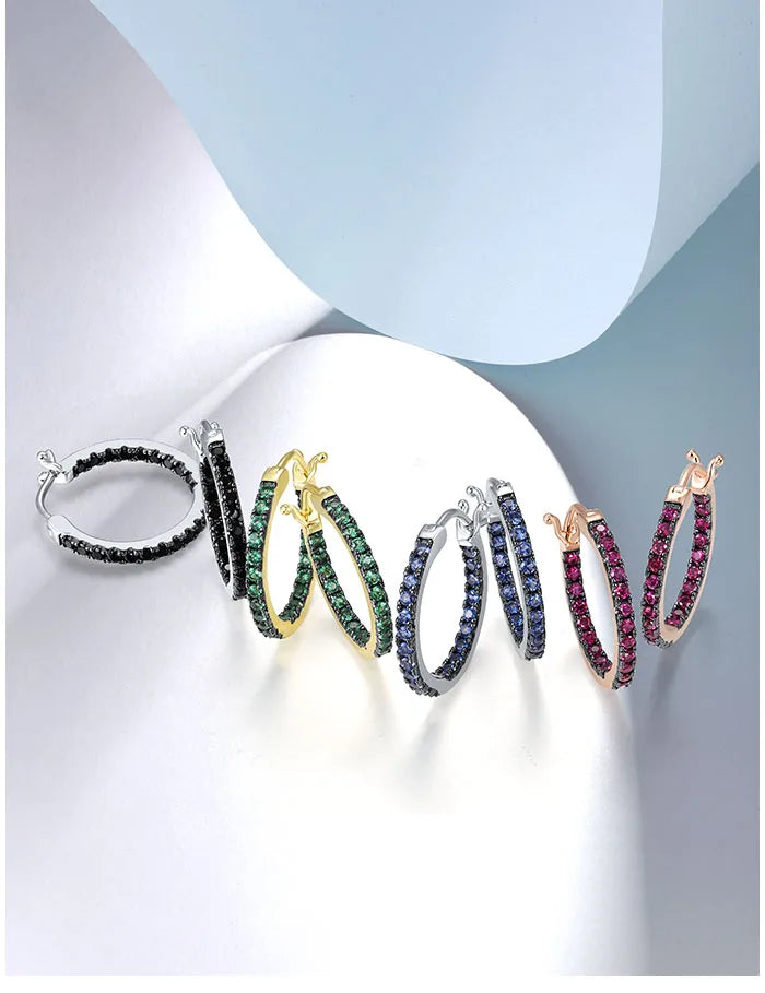 SANTUZZA 925 Sterling Silver Hoop Earrings  in 6 Different Colors to Choose From