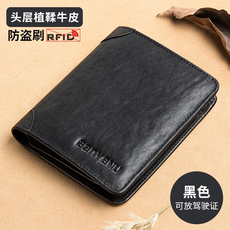 BANYANU Anti Rfid Classic Style Wallet Genuine Leather Men Wallets - littleblackbears