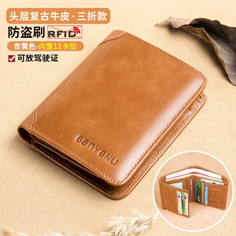 BANYANU Anti Rfid Classic Style Wallet Genuine Leather Men Wallets - littleblackbears