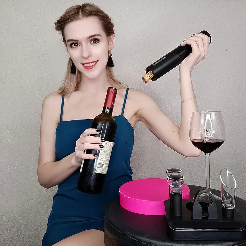 Rechargeable One-Click Electric Wine Bottle Opener with Foil Cutter for Bar Wine Lover