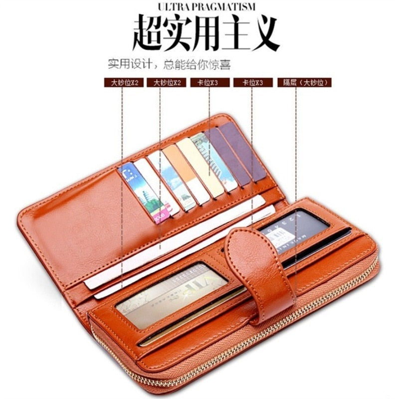 Hot selling women wallet korean American  style oil wax wallets 

 card package mobile phone women clutch - littleblackbears