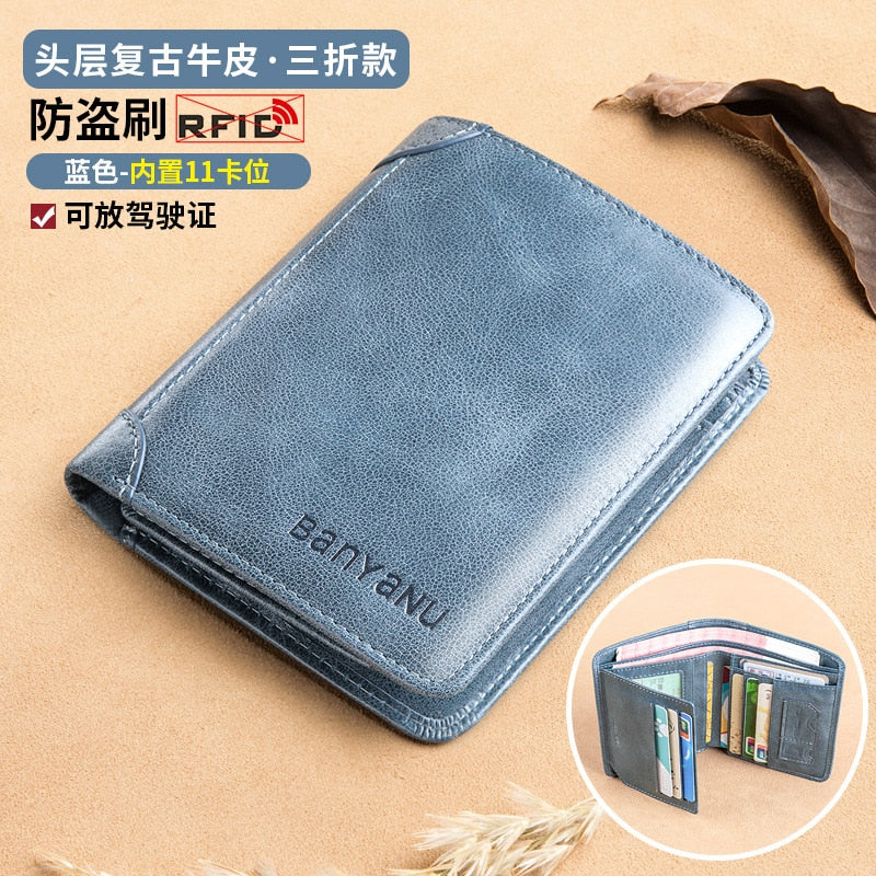 BANYANU Anti Rfid Classic Style Wallet Genuine Leather Men Wallets - littleblackbears