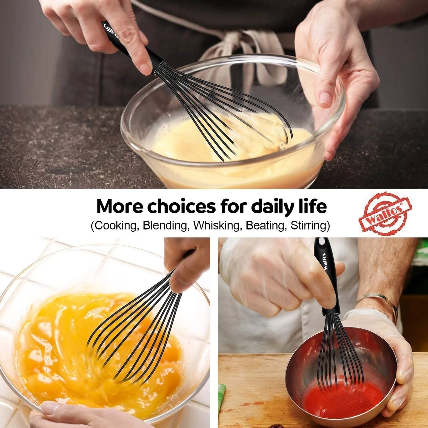 WALFOS 1pcs/3 pcs set Multifunctional Silicone Rotating Manual Whisk Mixer