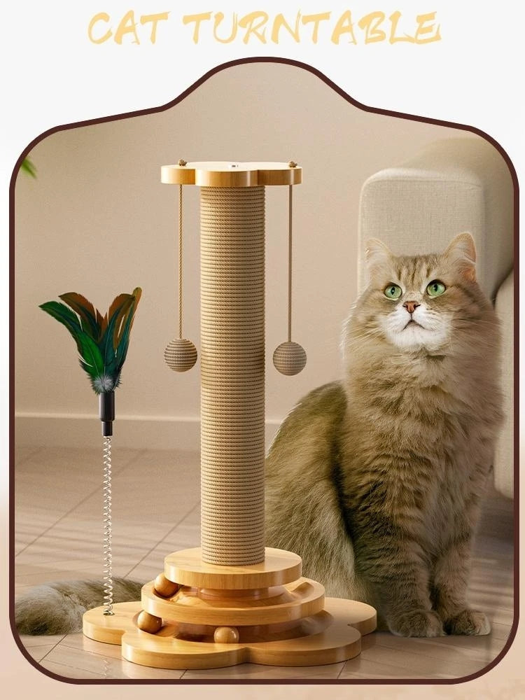 Cat Toy Solid Wood Cat Toy with Durable Balls & Scratching Post