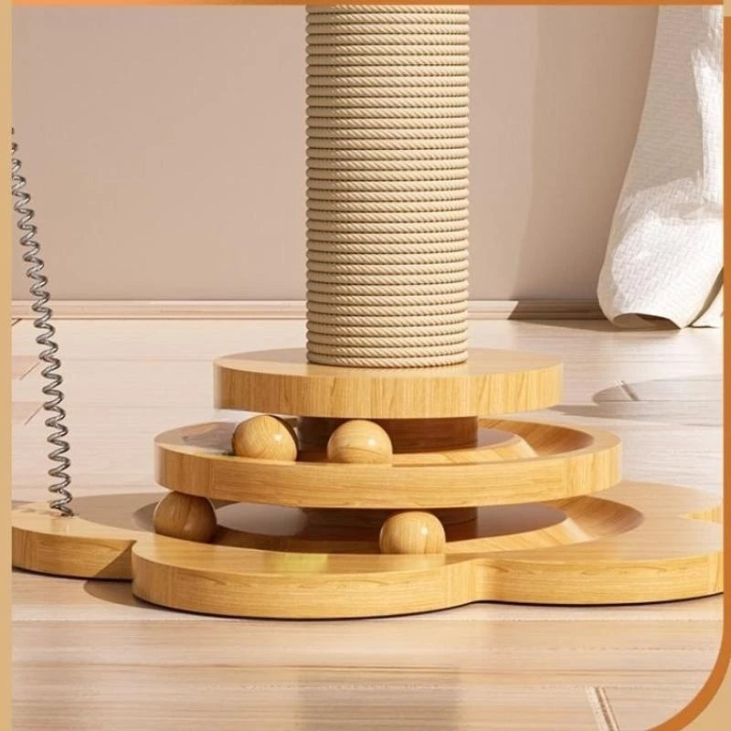 Cat Toy Solid Wood Cat Toy with Durable Balls & Scratching Post