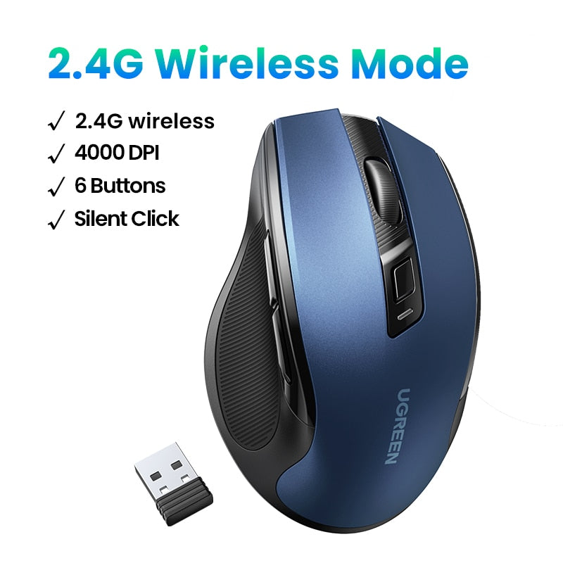 【Top Sale】UGREEN Mouse Wireless Ergonomic Mouse 4000 DPI Silent 6 Buttons For MacBook Tablet Laptop Mute Mice Quiet 2.4G Mouse - littleblackbears