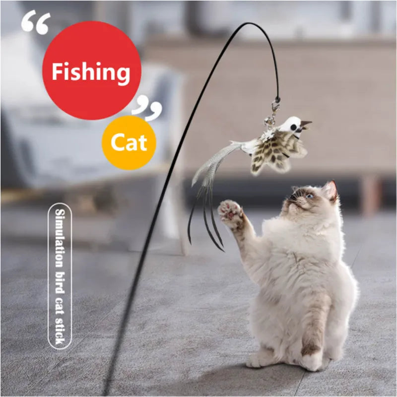 Fury Feathered Simulation Bird Interactive Funny Cat Stick Toy