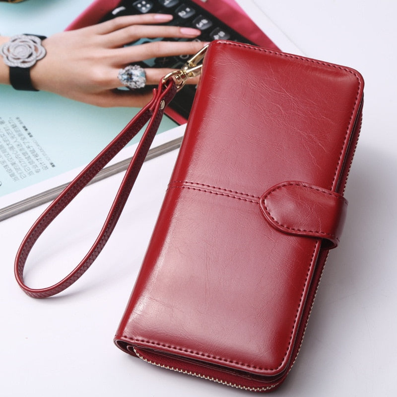 Hot selling women wallet korean American  style oil wax wallets 

 card package mobile phone women clutch - littleblackbears