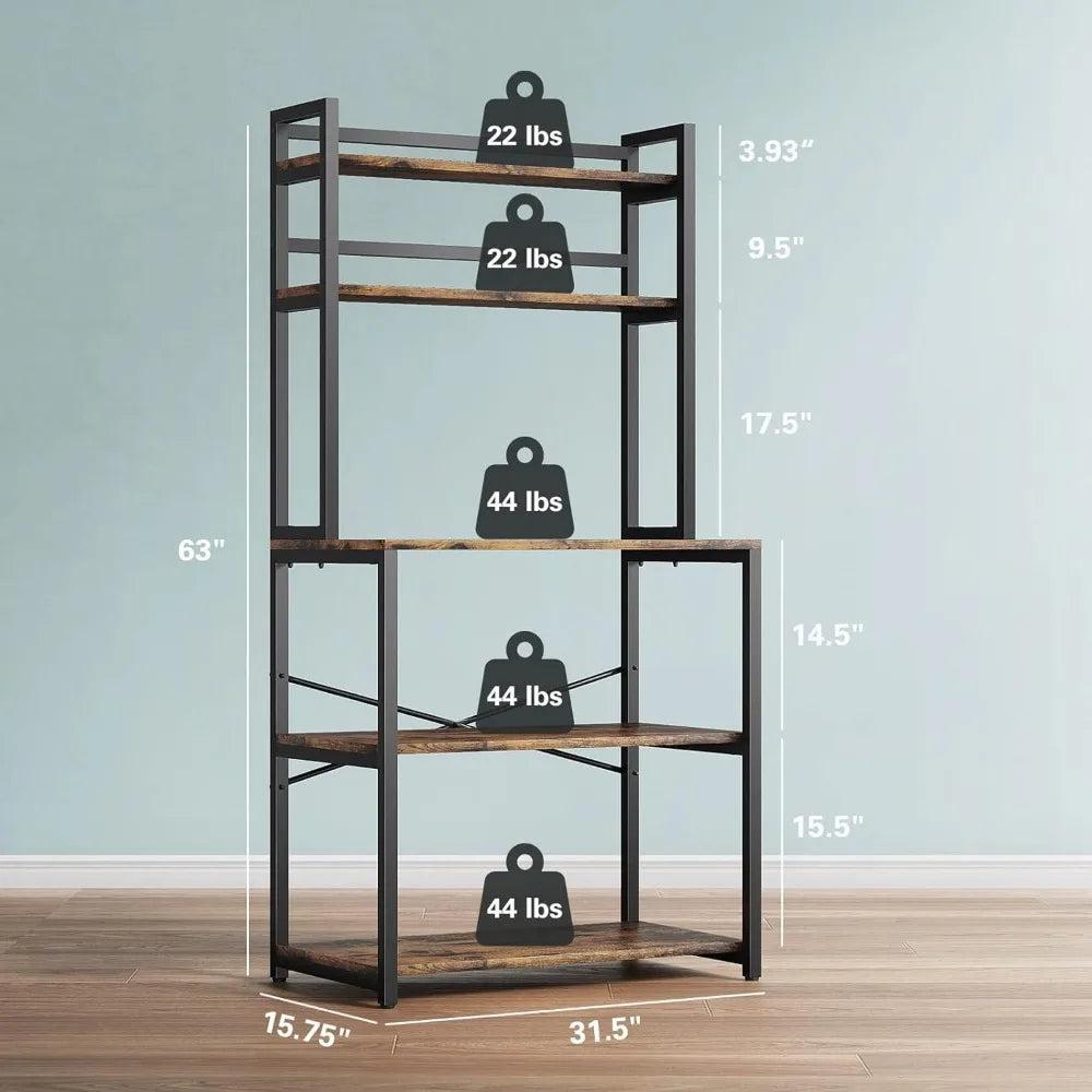 Denkee Industrial 5-Tier 31.5 Inch Width Bakers Rack for Kitchen