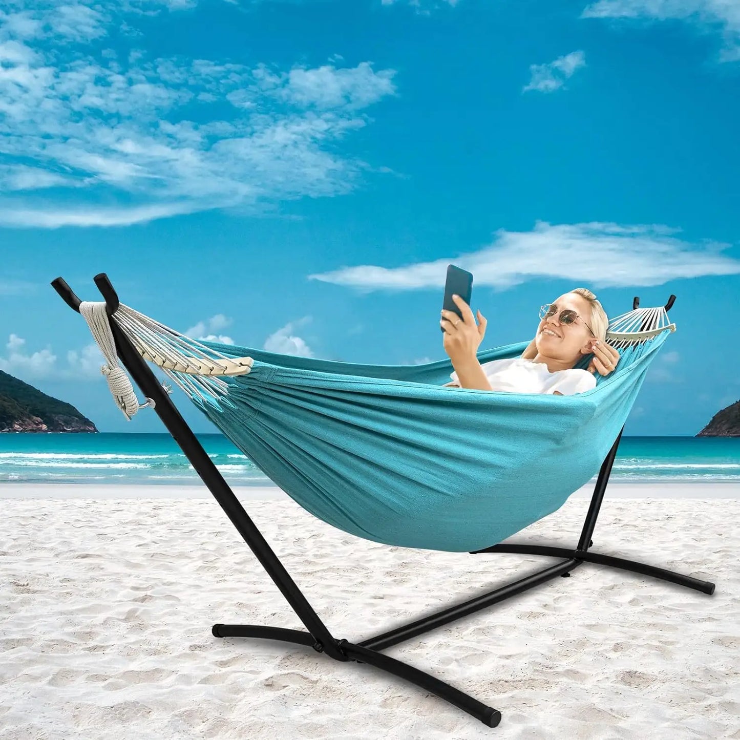 Double Hammock with Stand 450lb Capacity Stand & Premium Carrying Bag