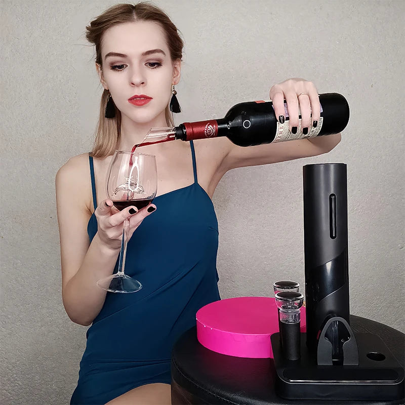 Rechargeable One-Click Electric Wine Bottle Opener with Foil Cutter for Bar Wine Lover