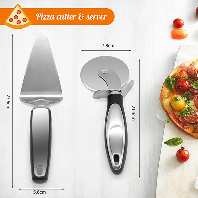 Premium Stainless Steel Kitchen Pizza Cutter Wheel and Server Tools