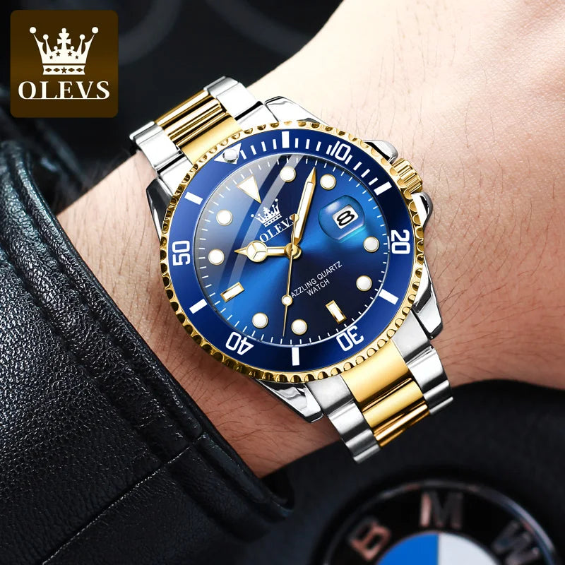 OLEVS Waterproof Quartz Luminous Calendar Watch for Men