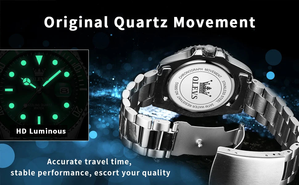 OLEVS Waterproof Quartz Luminous Calendar Watch for Men