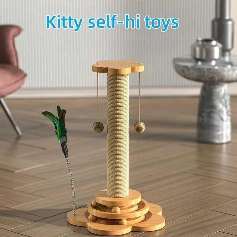 Cat Toy Solid Wood Cat Toy with Durable Balls & Scratching Post