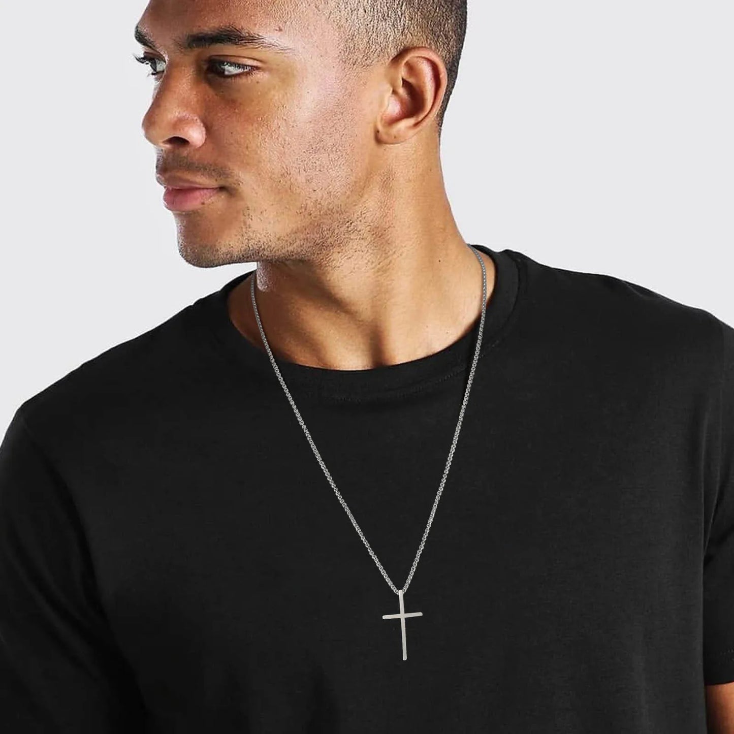 Vnox Men's Stainless Layered Steel Cross Necklace