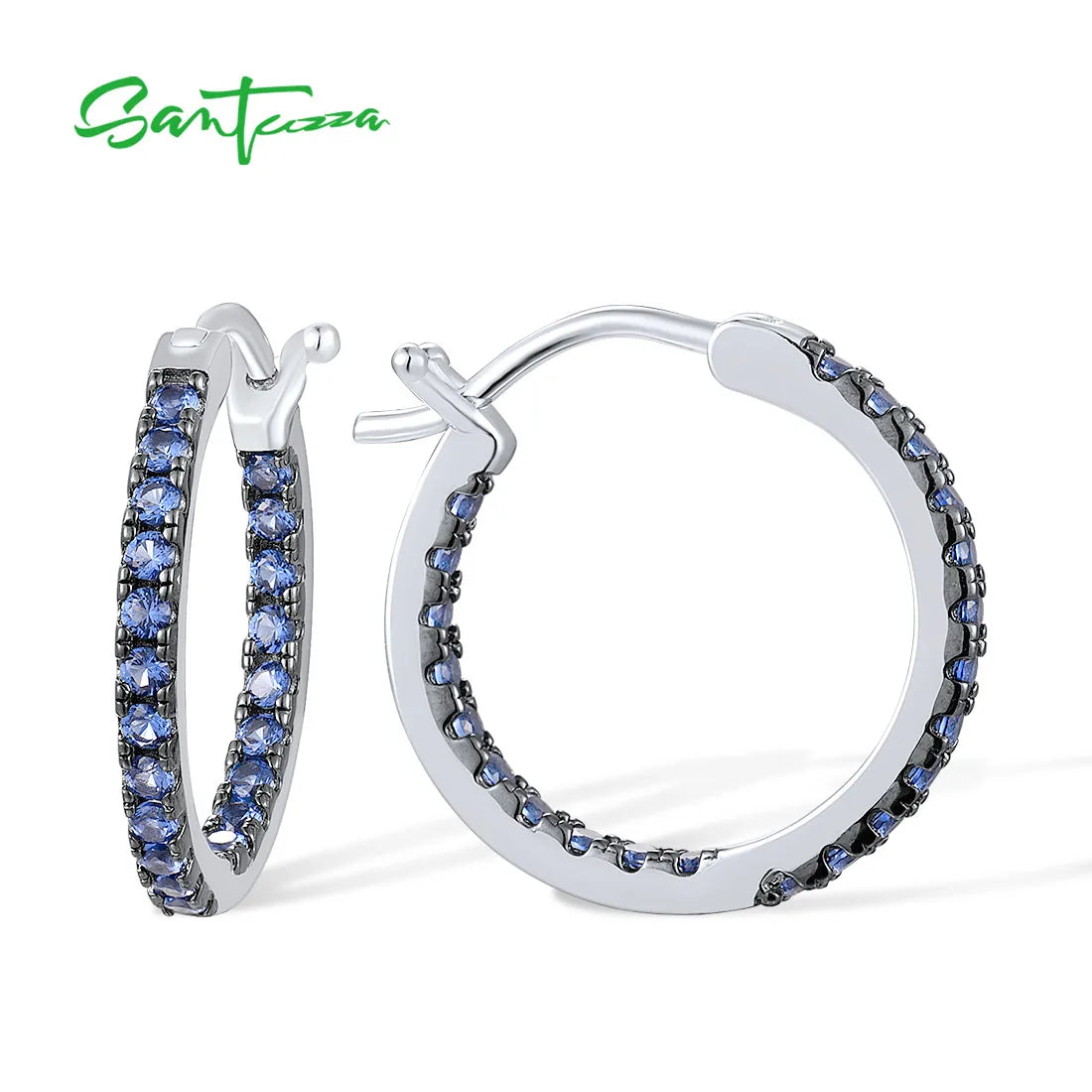 SANTUZZA 925 Sterling Silver Hoop Earrings  in 6 Different Colors to Choose From