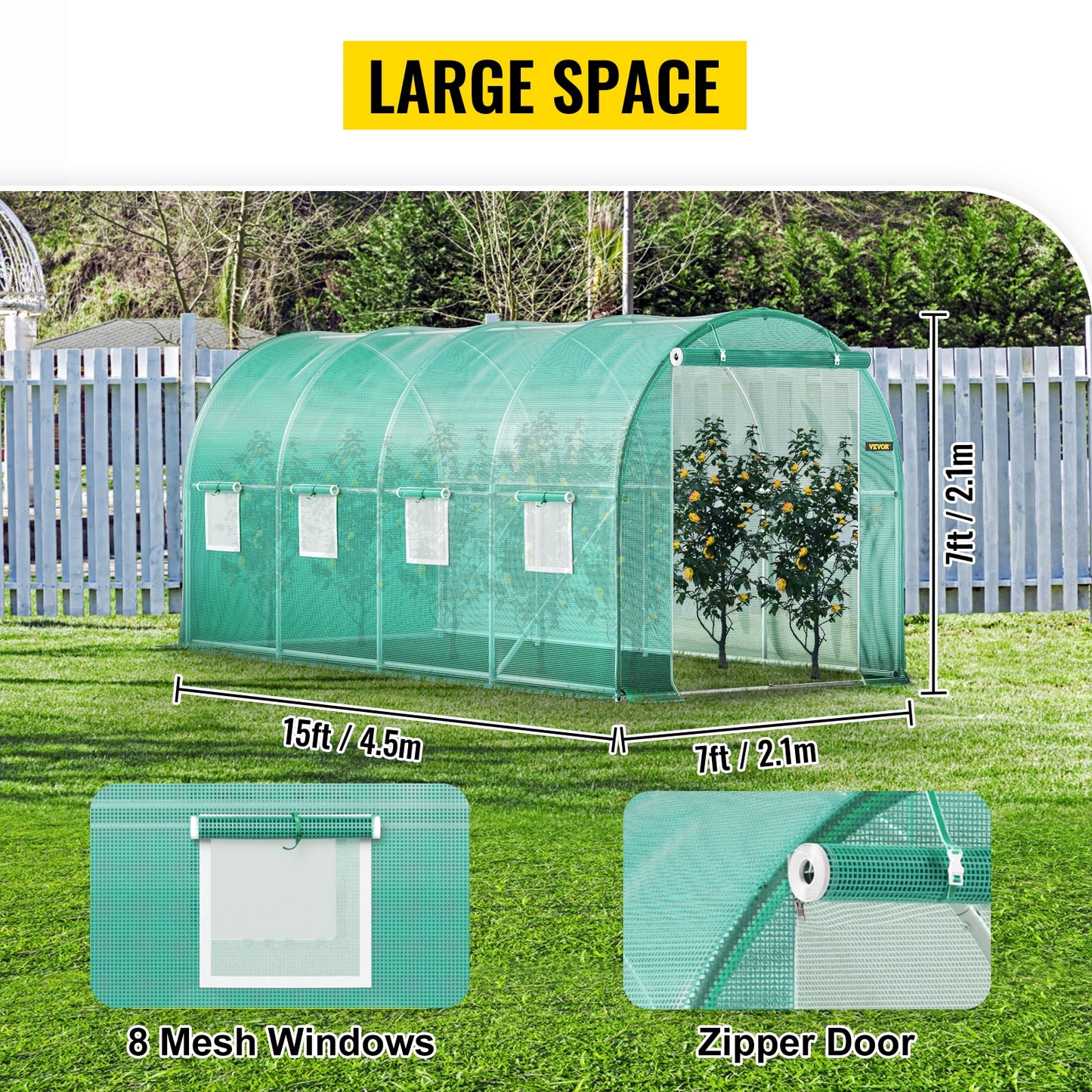 VEVOR Walk-in Galvanized Framed Tunnel Greenhouse & Waterproof Cover