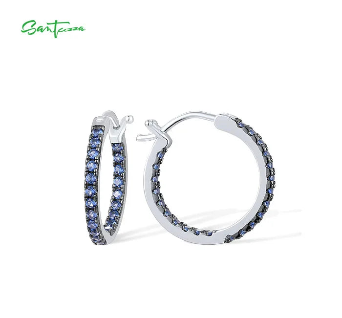 SANTUZZA 925 Sterling Silver Hoop Earrings  in 6 Different Colors to Choose From