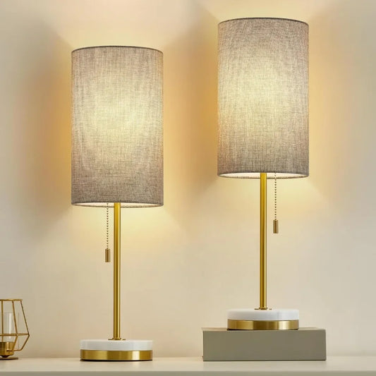 Luvkczc Minimalist Set of 2 Table Lamps for Bedroom or Living Room with Modern Pull Chain & Marble Base in 2 colors