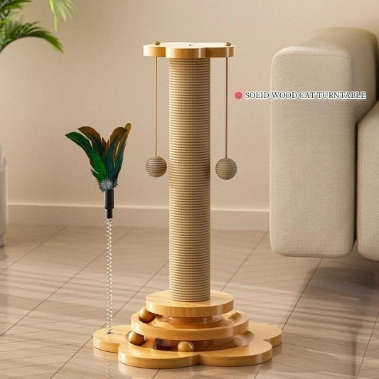 Cat Toy Solid Wood Cat Toy with Durable Balls & Scratching Post