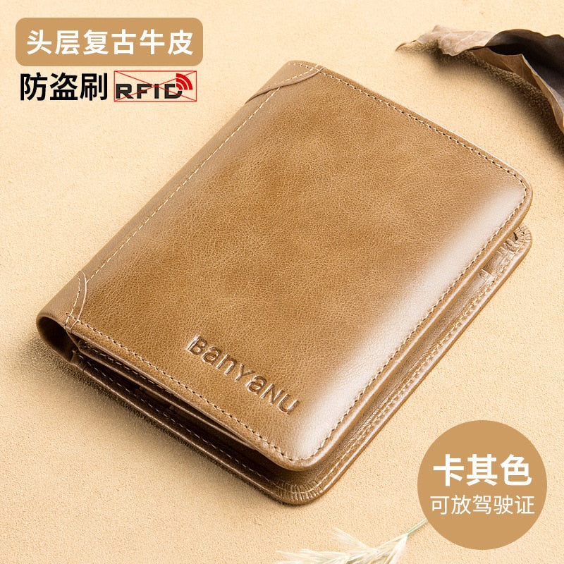 BANYANU Anti Rfid Classic Style Wallet Genuine Leather Men Wallets - littleblackbears