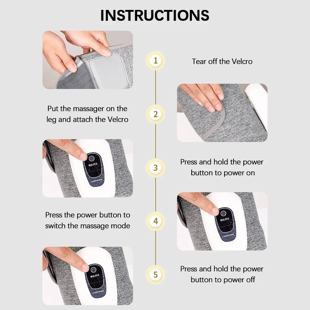 Rechargeable Wireless Electric Leg Massager Device Air Compression for Pain Relief of Muscles