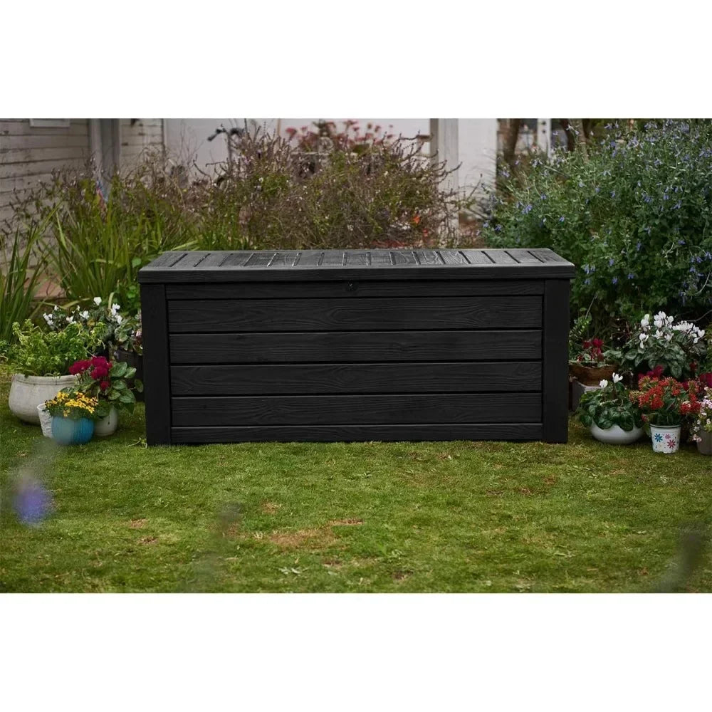 150 Gallon Plastic Backyard Outdoor Storage Deck Box for Patio Decor, Furniture Cushions,Garden Tools,Pool Accessories,Dark Gray