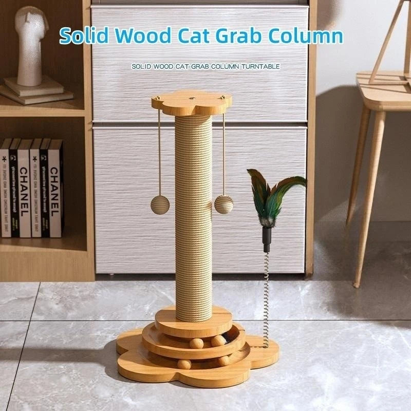 Cat Toy Solid Wood Cat Toy with Durable Balls & Scratching Post