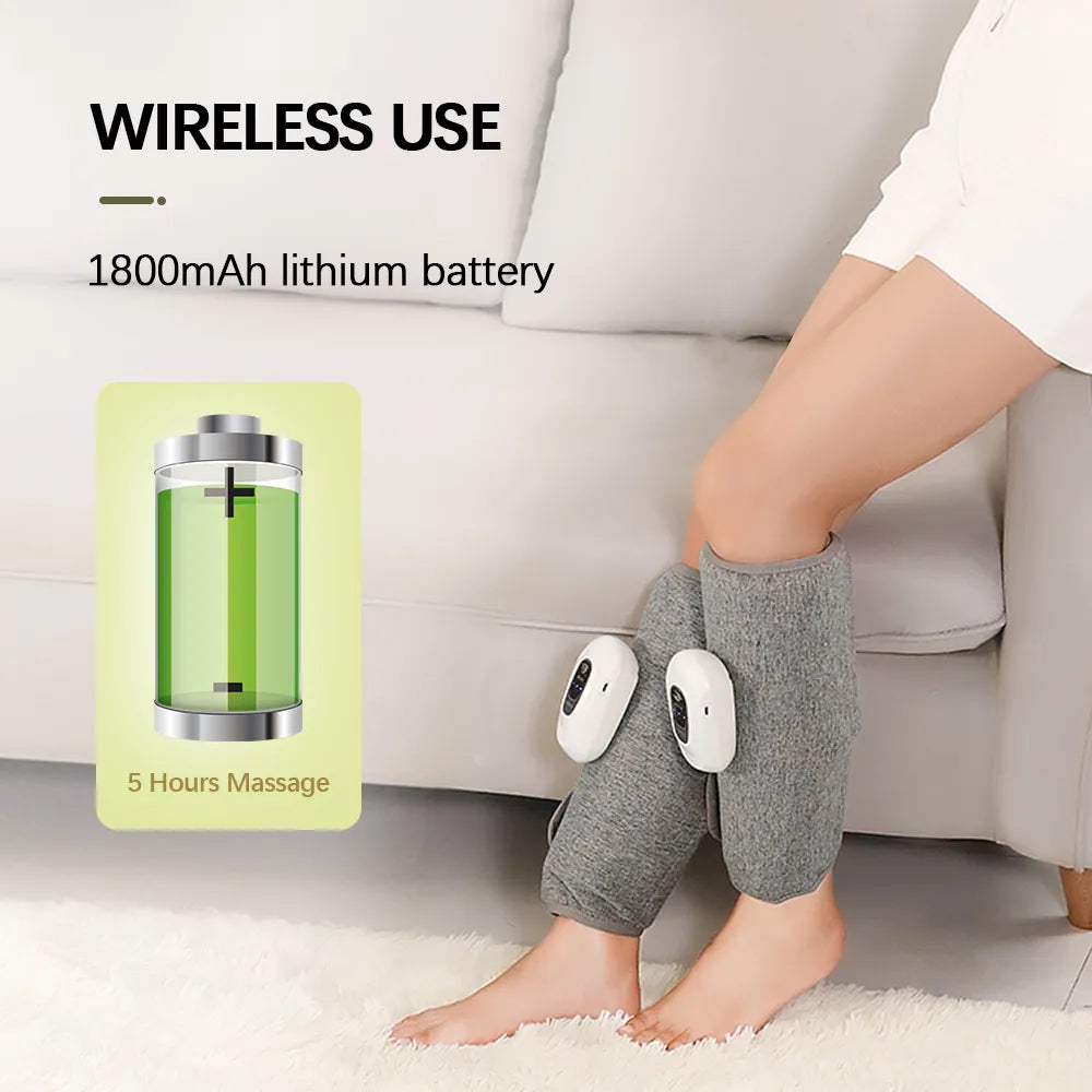 Rechargeable Wireless Electric Leg Massager Device Air Compression for Pain Relief of Muscles