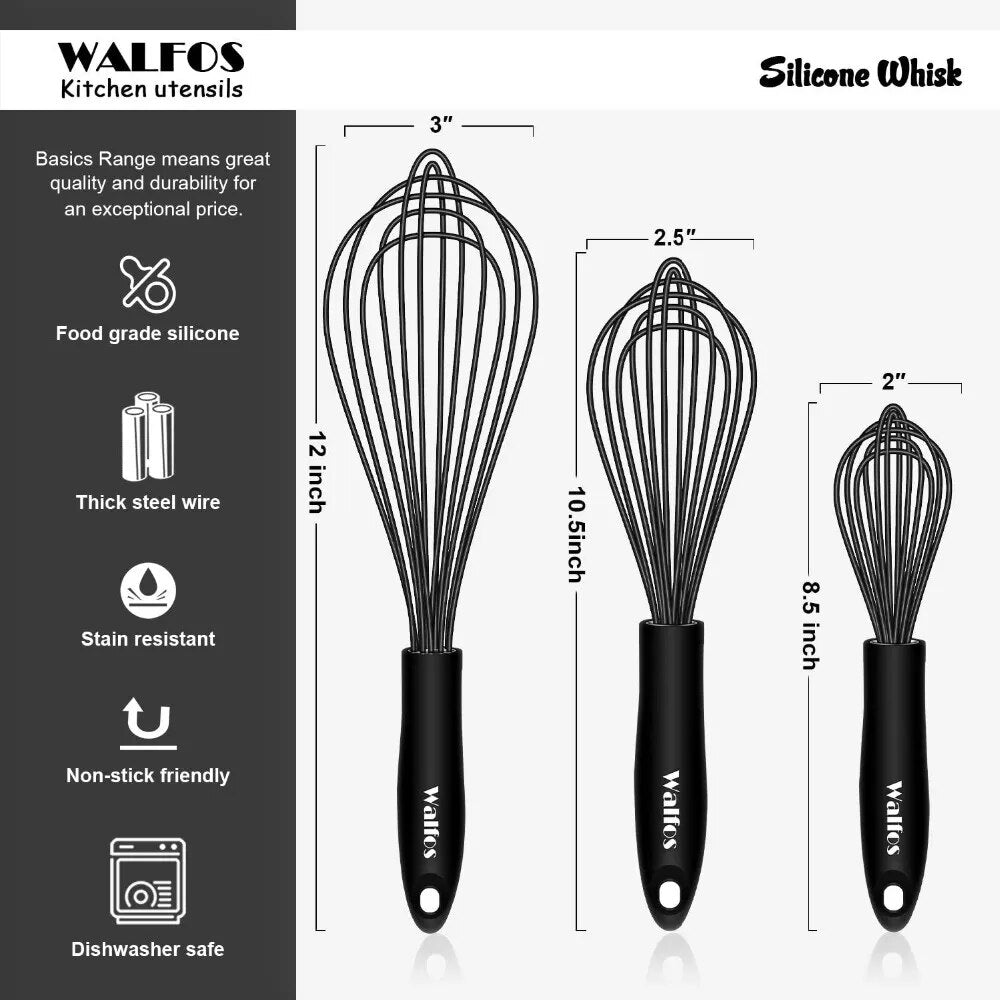 WALFOS 1pcs/3 pcs set Multifunctional Silicone Rotating Manual Whisk Mixer