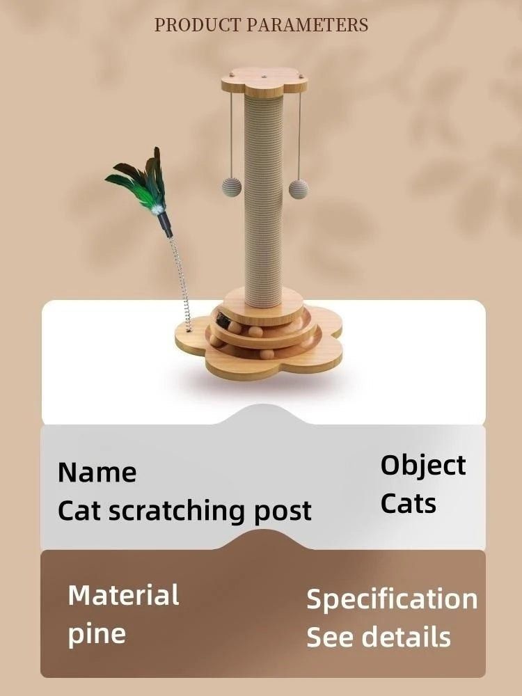 Cat Toy Solid Wood Cat Toy with Durable Balls & Scratching Post