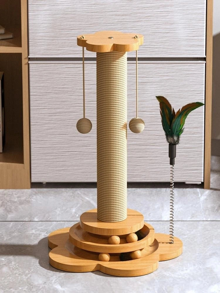 Cat Toy Solid Wood Cat Toy with Durable Balls & Scratching Post