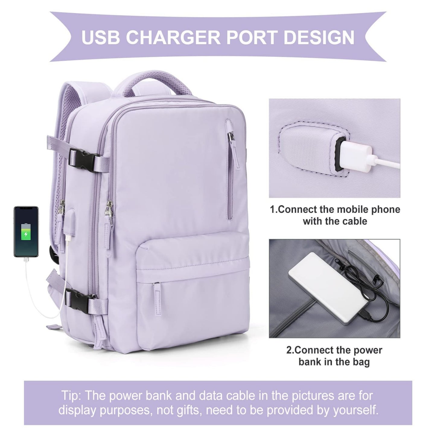 Lightweight Large Capacity Travel Backpack with USB Charging