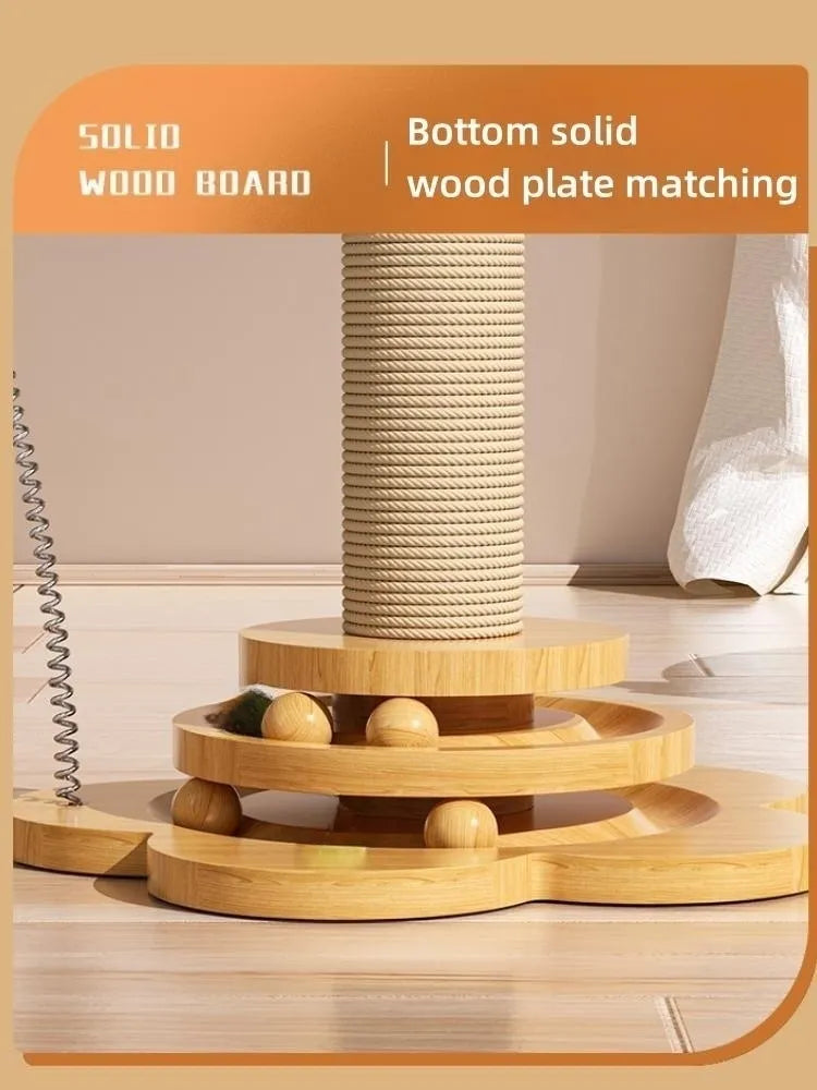 Cat Toy Solid Wood Cat Toy with Durable Balls & Scratching Post