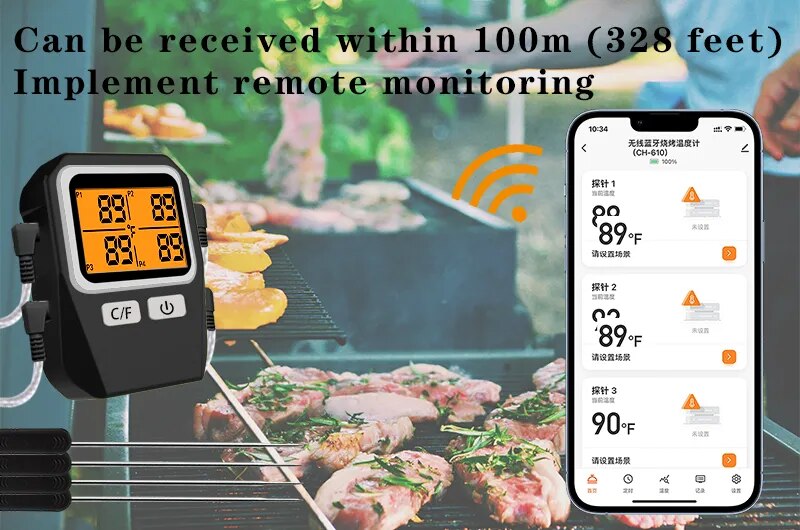 Kitchen Oven/Grill Smart Meat Food Thermometer Kitchen Cooking Tool Oven Grill BBQ Steak Bluetooth Temperature Meter Barbecue Accessories