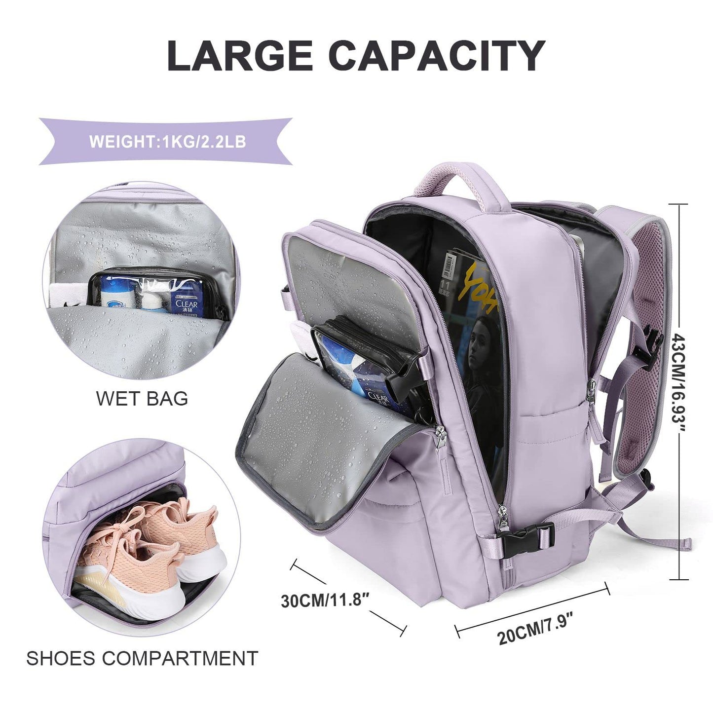 Lightweight Large Capacity Travel Backpack with USB Charging