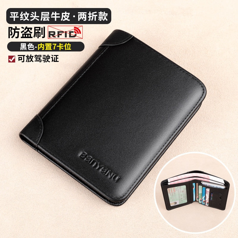 BANYANU Anti Rfid Classic Style Wallet Genuine Leather Men Wallets - littleblackbears