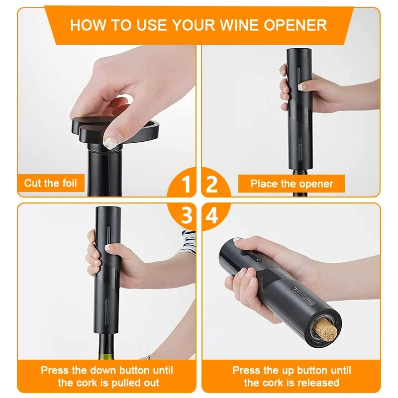 Rechargeable One-Click Electric Wine Bottle Opener with Foil Cutter for Bar Wine Lover