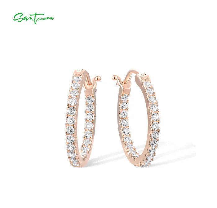 SANTUZZA 925 Sterling Silver Hoop Earrings  in 6 Different Colors to Choose From